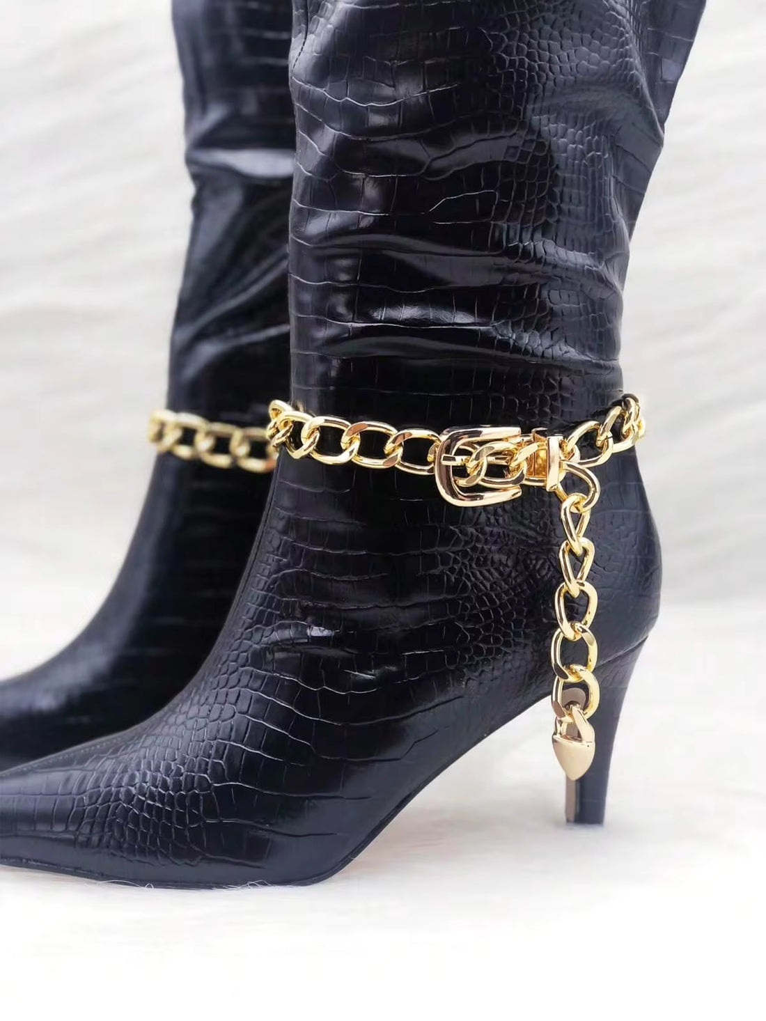 1 Pair Thick Gold Chain Shoe Clips - DIY Shoe Accessories, Fashionable Boot Decoration, Versatile Style