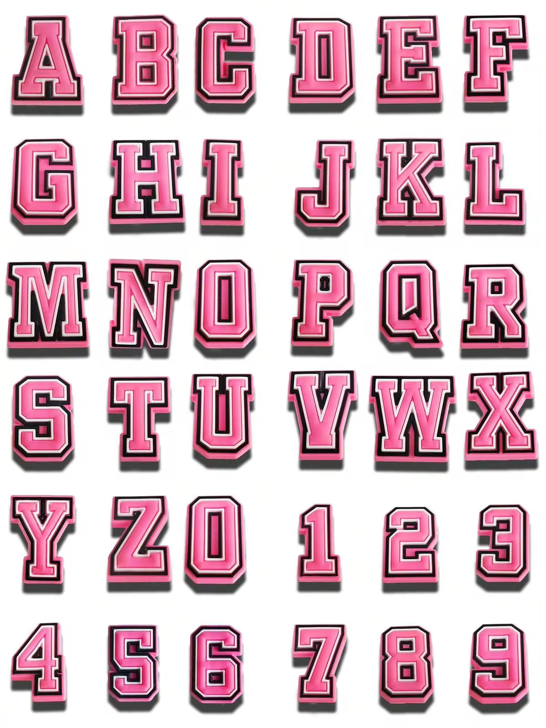 36pcs Pink Letter Series Shoe Charms, Suitable For Slippers & Sandals, PVC Shoe Decoration Accessories, Unisex, Christmas, Birthday, Party Gifts