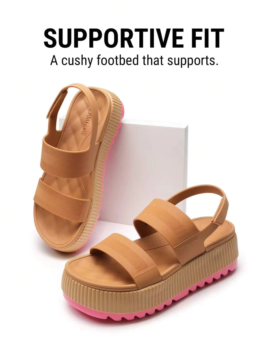 Women's Waterproof 1.69inch Platform Water Sandals Adjustable Casual Lightweight Wedge Chunky Sandals For Beach Vacation Summer Camel Shoes