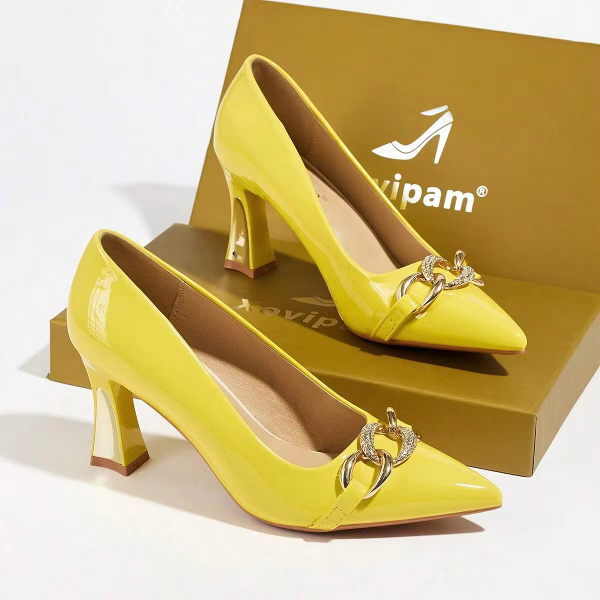 Chic Women Elegant Comfy High Heels, Pointed Toe Block Heel With Rhinestone Buckle, Business Office Party Wedding Evening Date Women Shoes